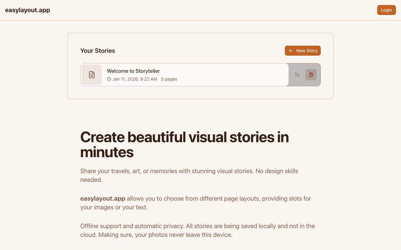 Screenshot of easylayout.app - Create Visual Stories