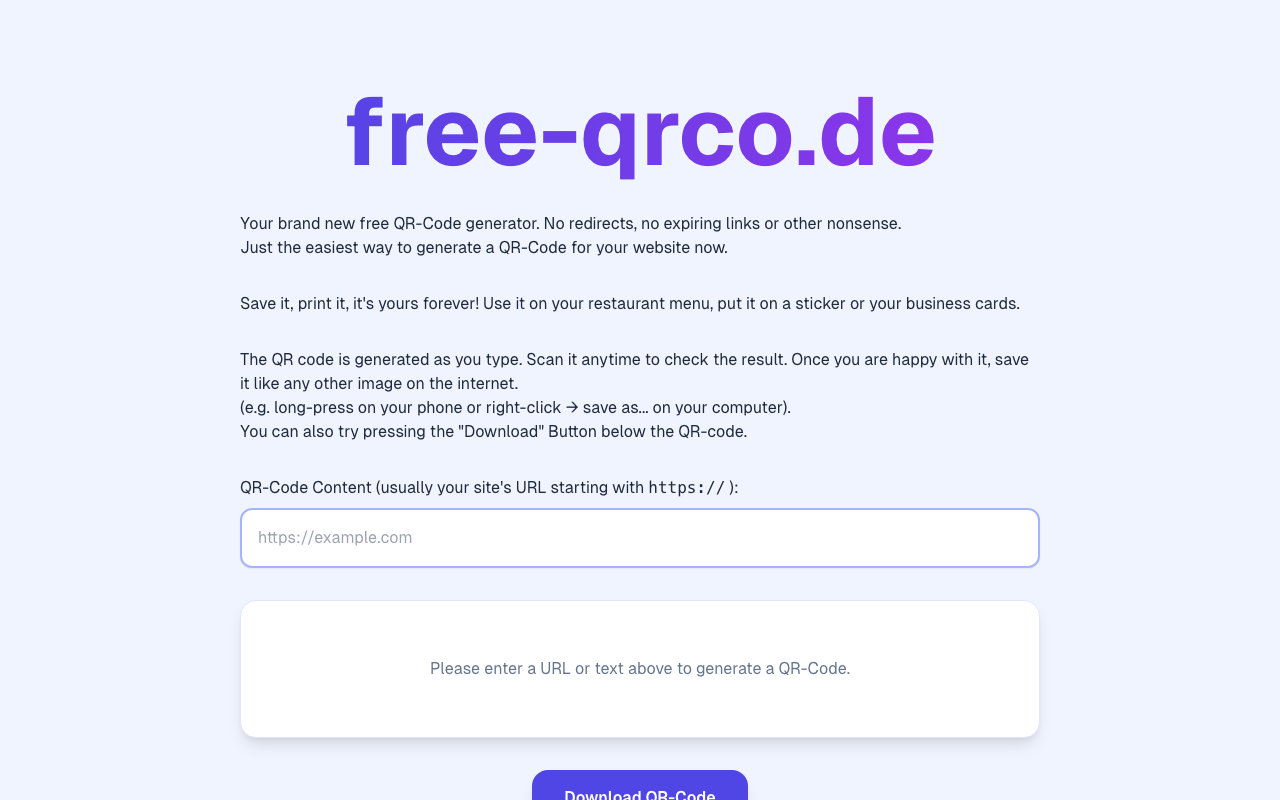 Screenshot of free-qrco.de - Your new, free QR Code generator!