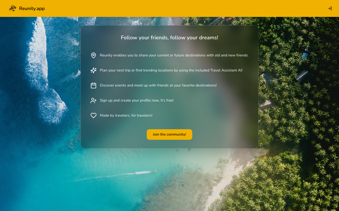 Screenshot of Reunity.app - Reunite with travel friends